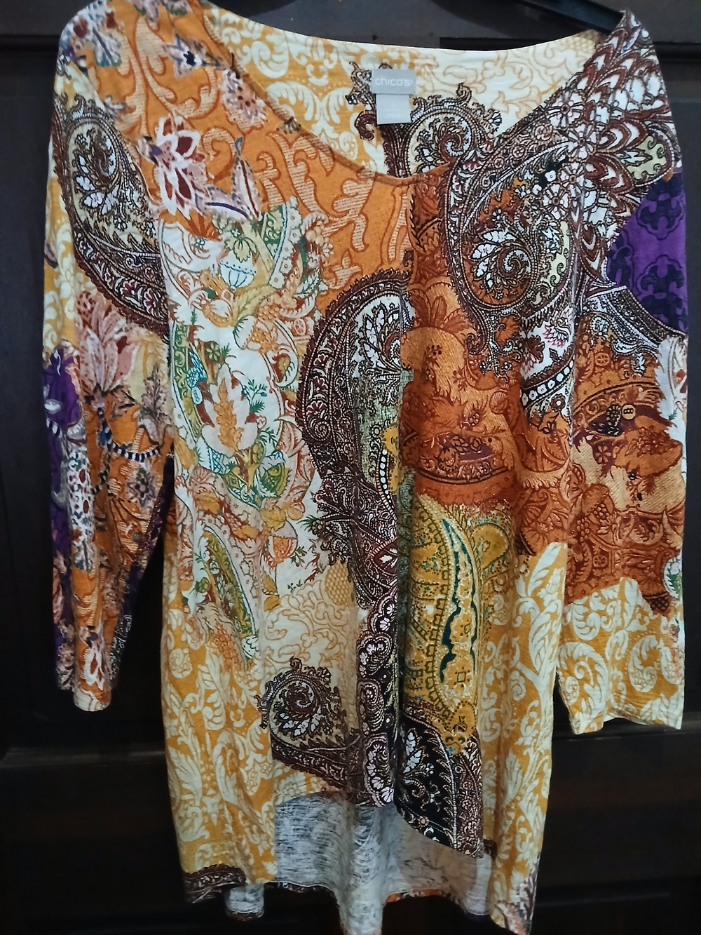 Chico's Multicolor Paisley Tunic — Mustard, Purple & Green Accents Size 2 (L)